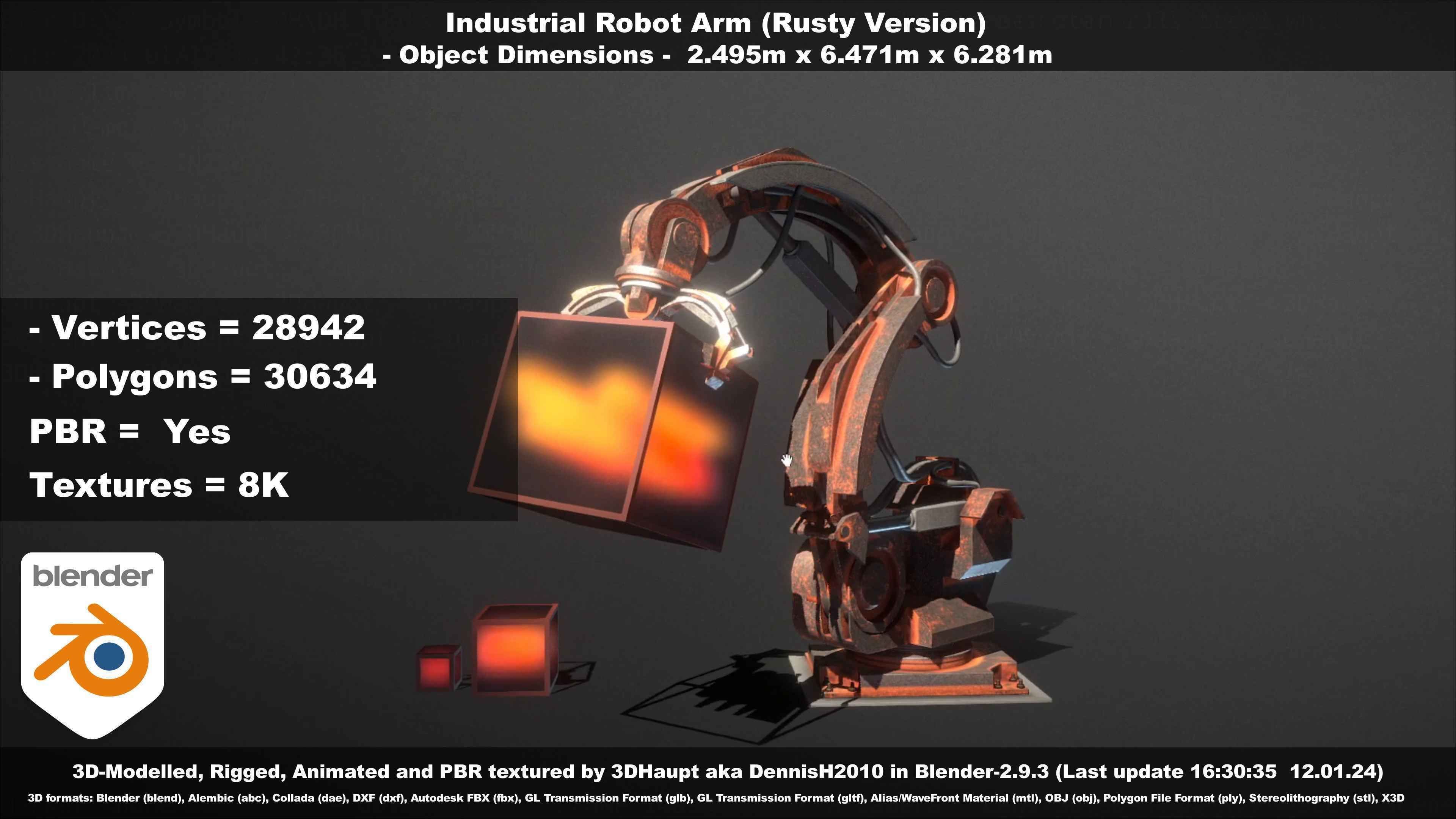 Rigged Industrial Robot Arm Rusty Version Low-poly 3D model_44