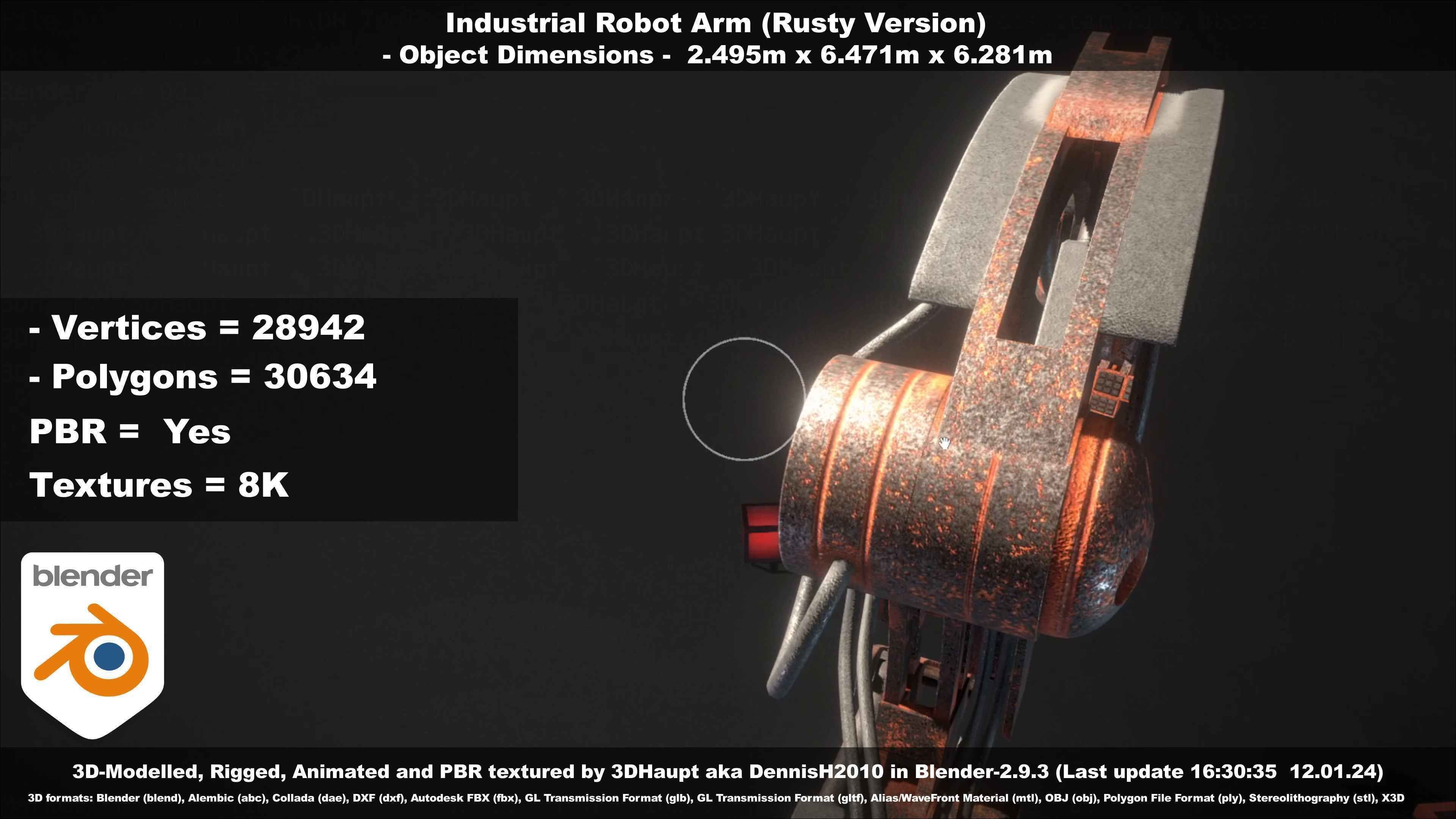 Rigged Industrial Robot Arm Rusty Version Low-poly 3D model_30