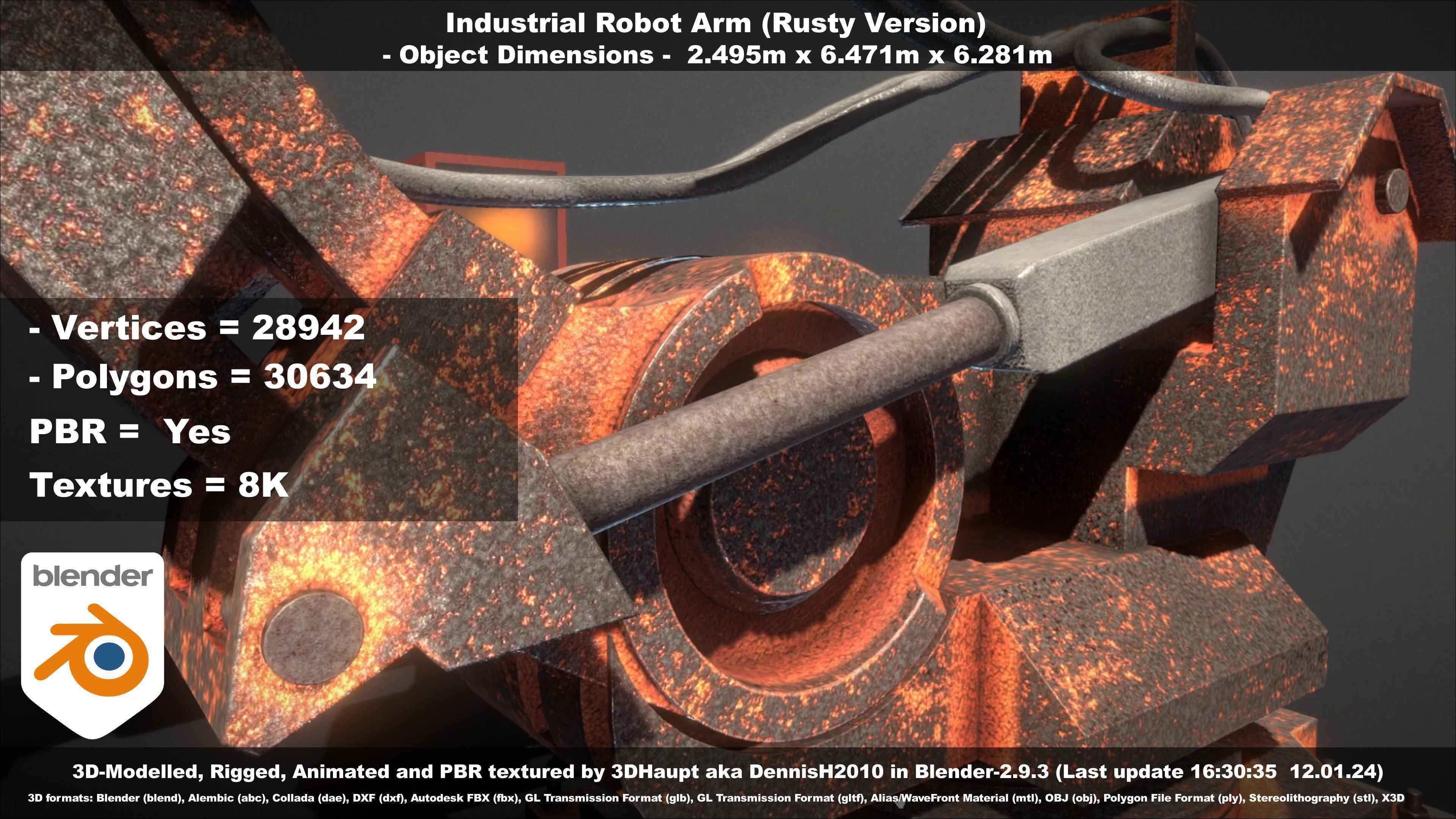 Rigged Industrial Robot Arm Rusty Version Low-poly 3D model_22
