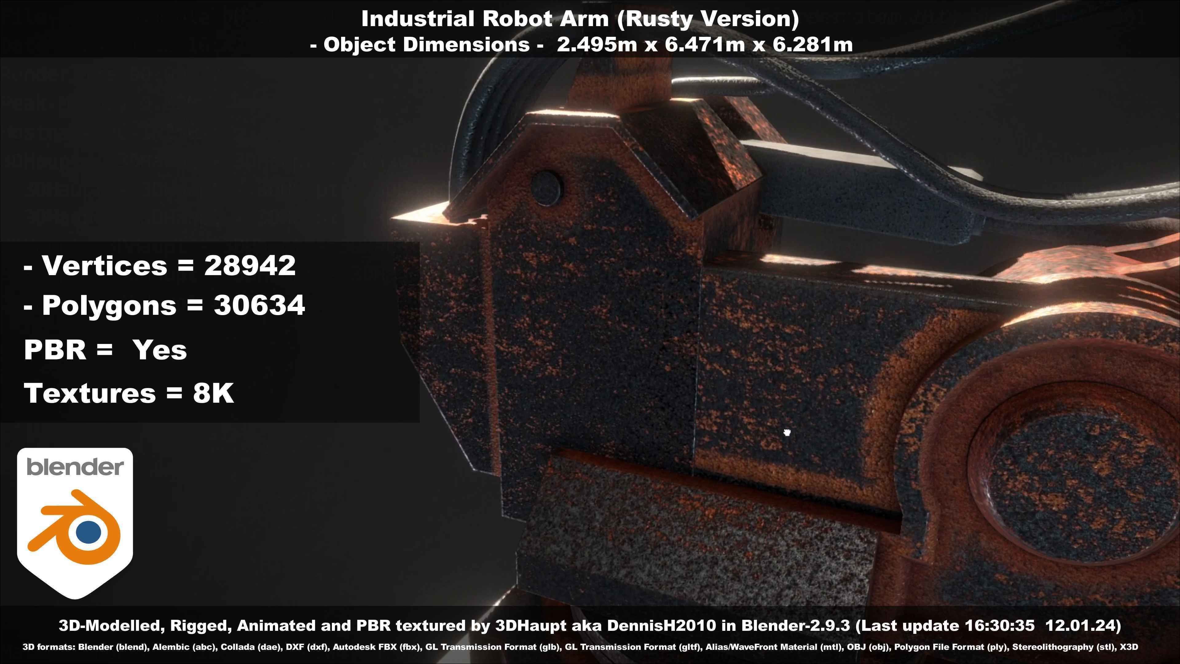 Rigged Industrial Robot Arm Rusty Version Low-poly 3D model_25