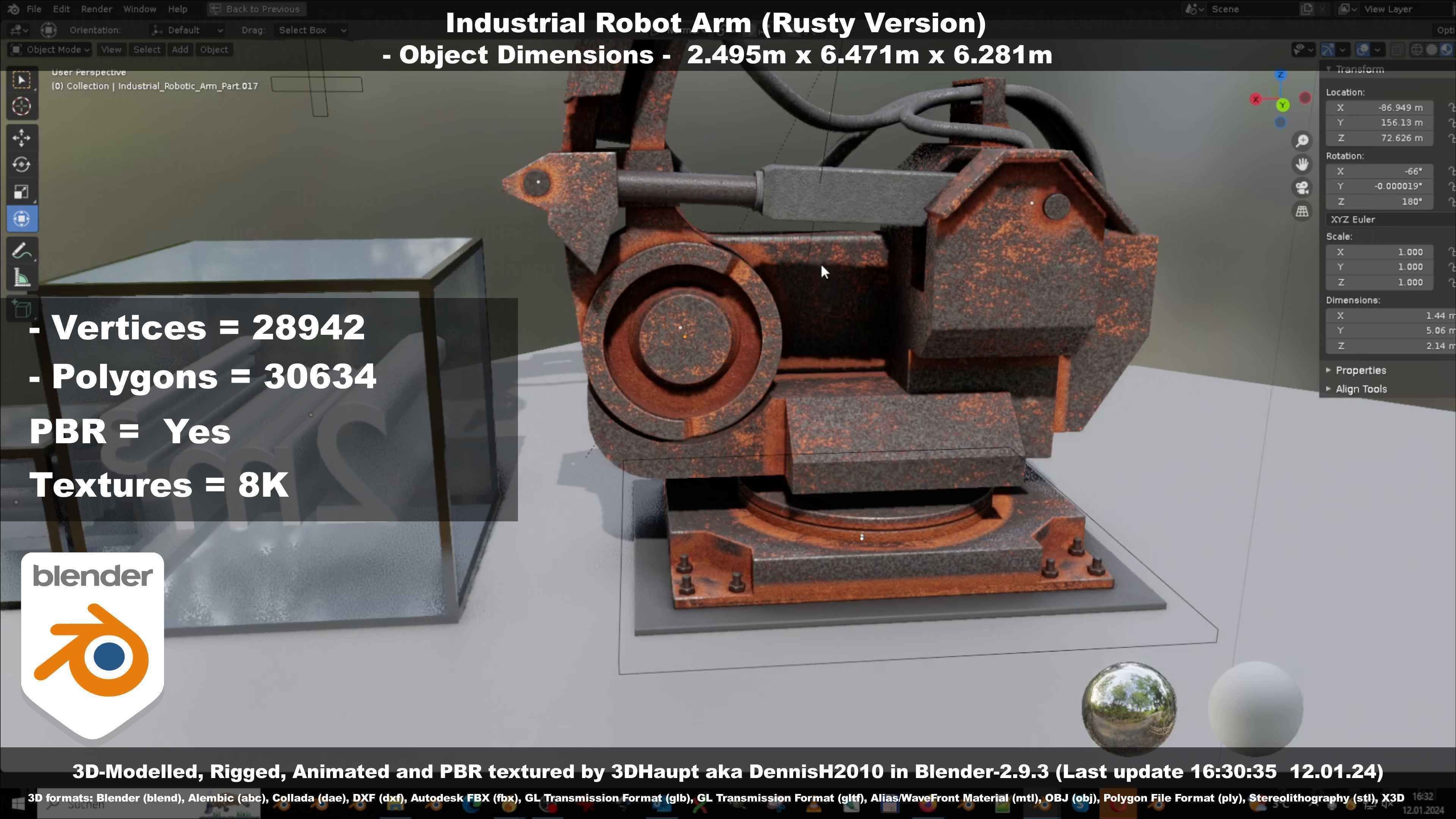 Rigged Industrial Robot Arm Rusty Version Low-poly 3D model_58