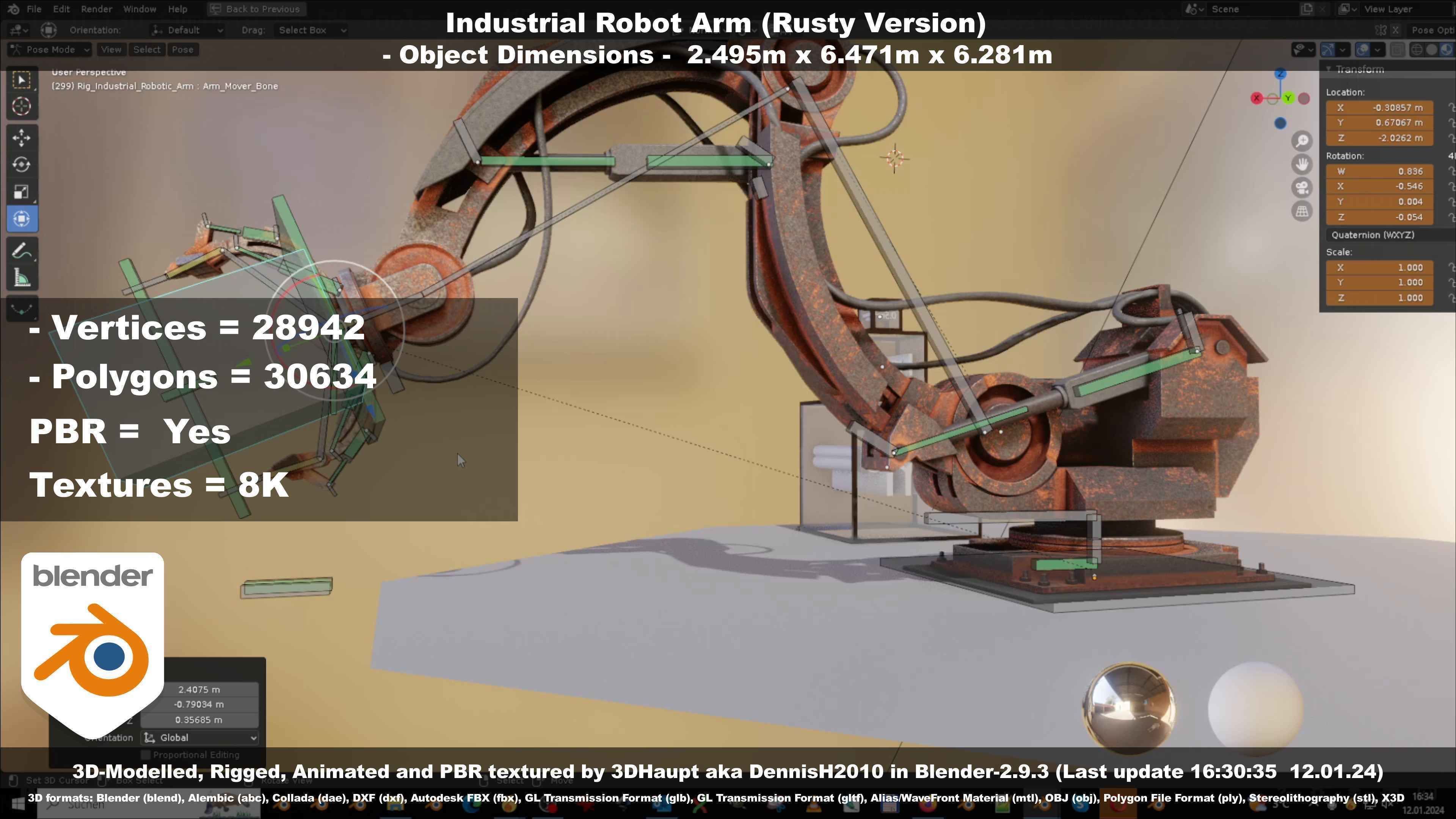 Rigged Industrial Robot Arm Rusty Version Low-poly 3D model_84