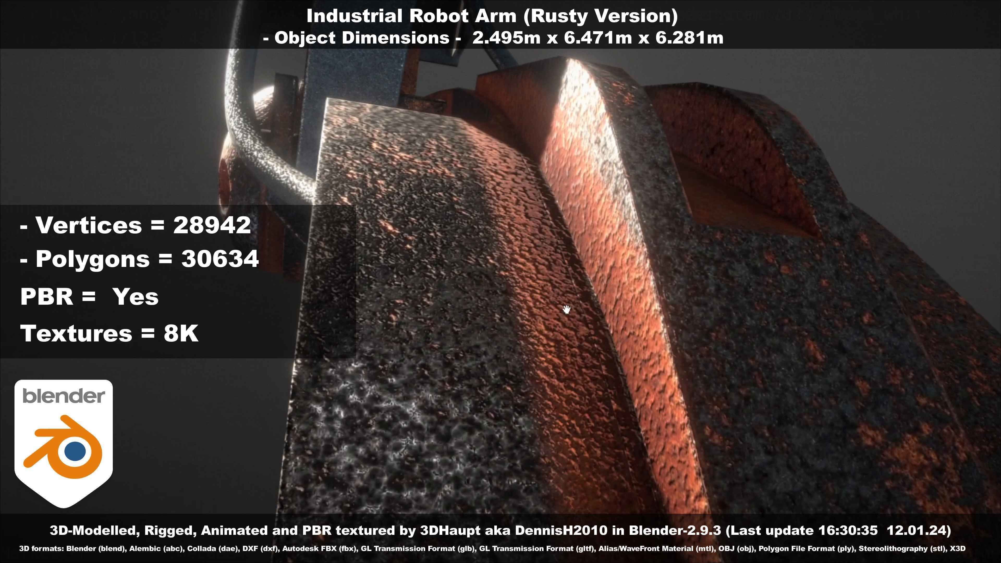 Rigged Industrial Robot Arm Rusty Version Low-poly 3D model_42