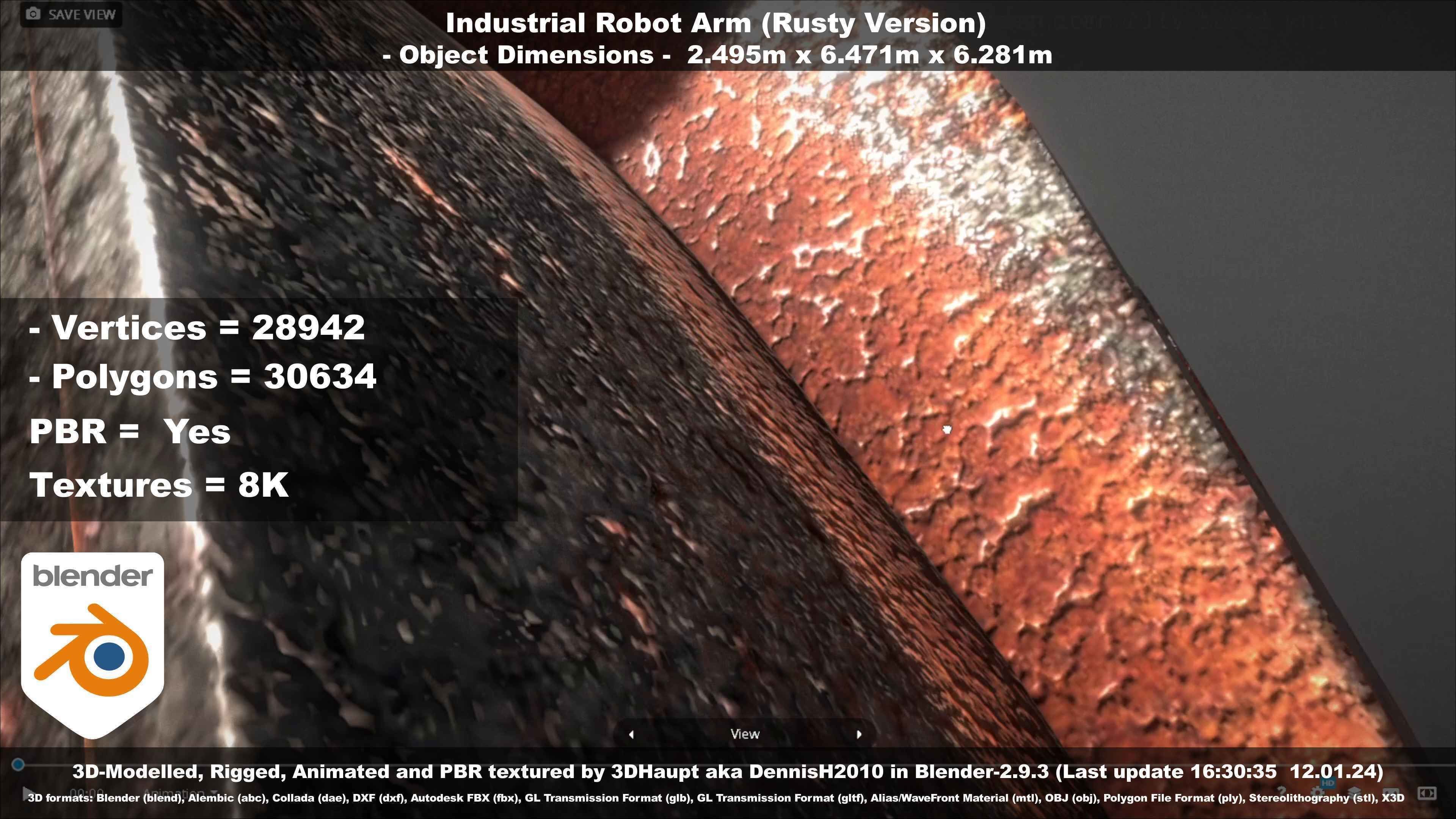 Rigged Industrial Robot Arm Rusty Version Low-poly 3D model_43