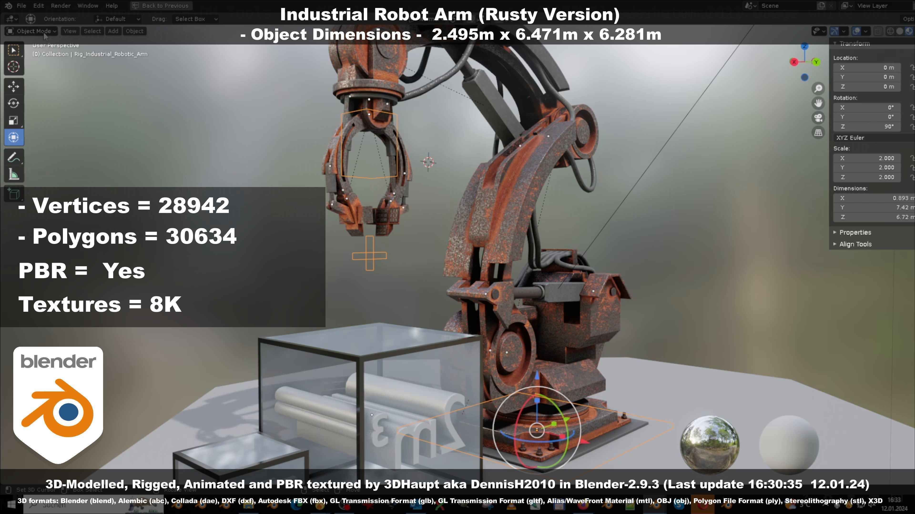 Rigged Industrial Robot Arm Rusty Version Low-poly 3D model_68