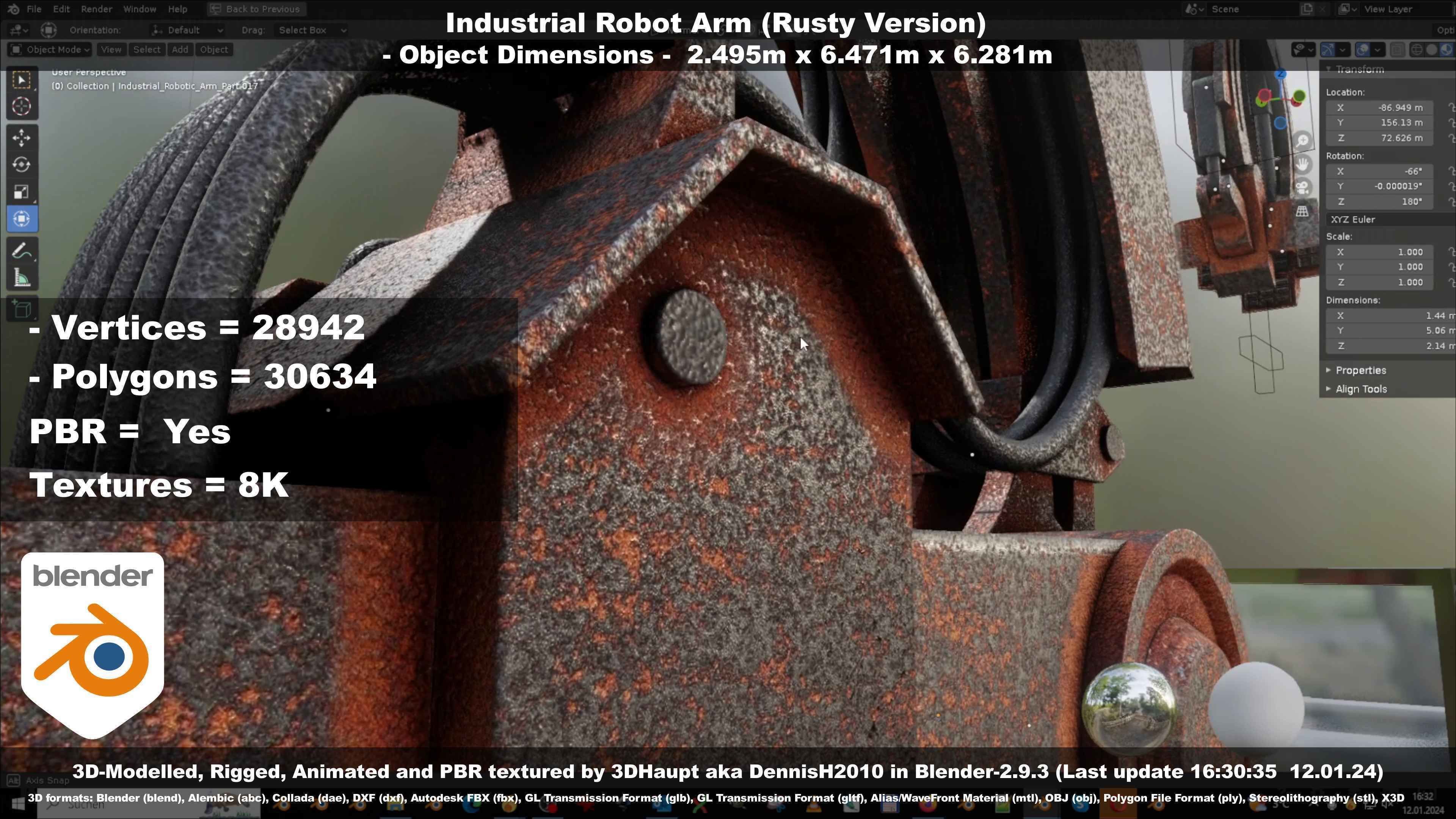 Rigged Industrial Robot Arm Rusty Version Low-poly 3D model_57