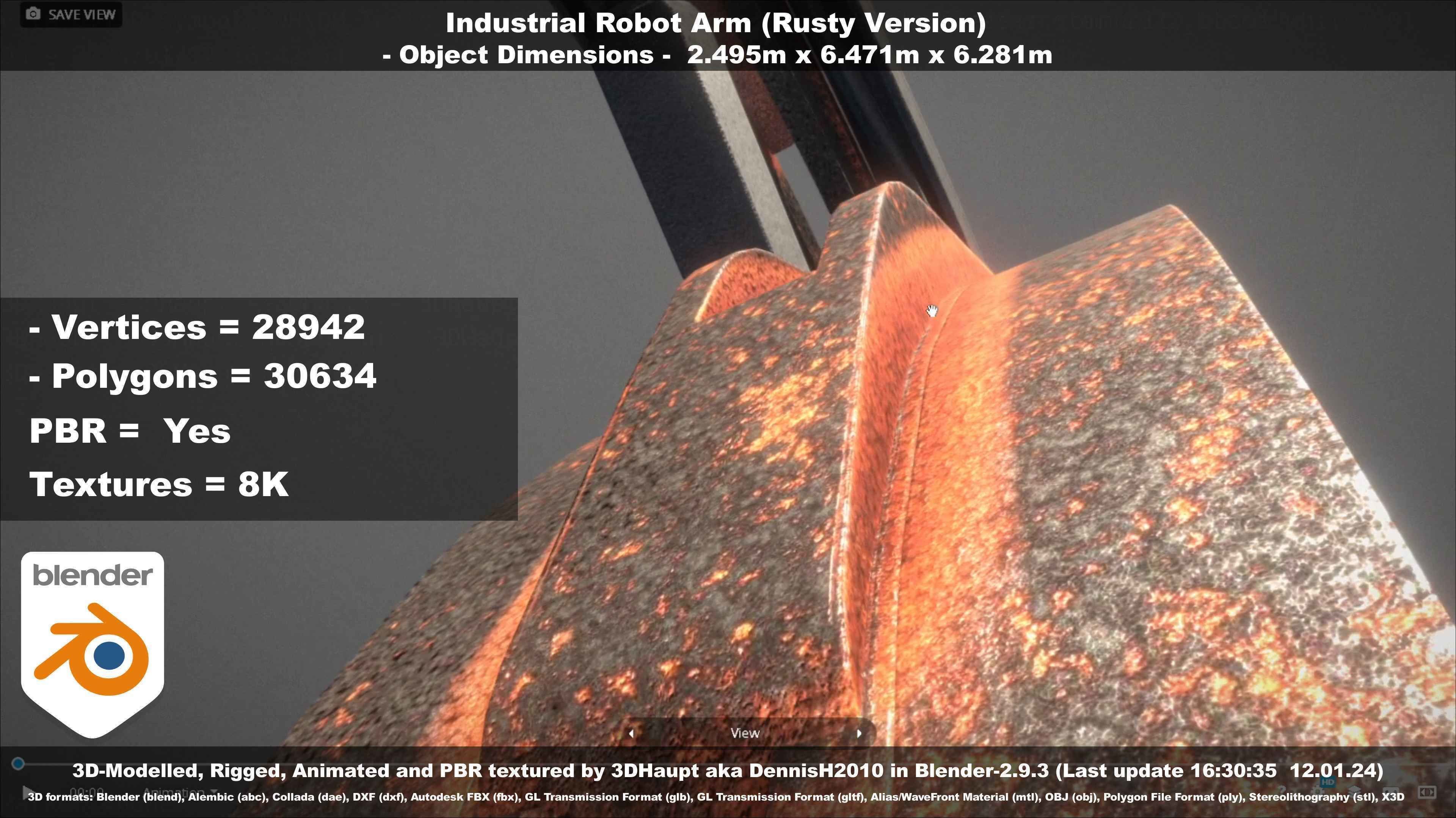 Rigged Industrial Robot Arm Rusty Version Low-poly 3D model_37