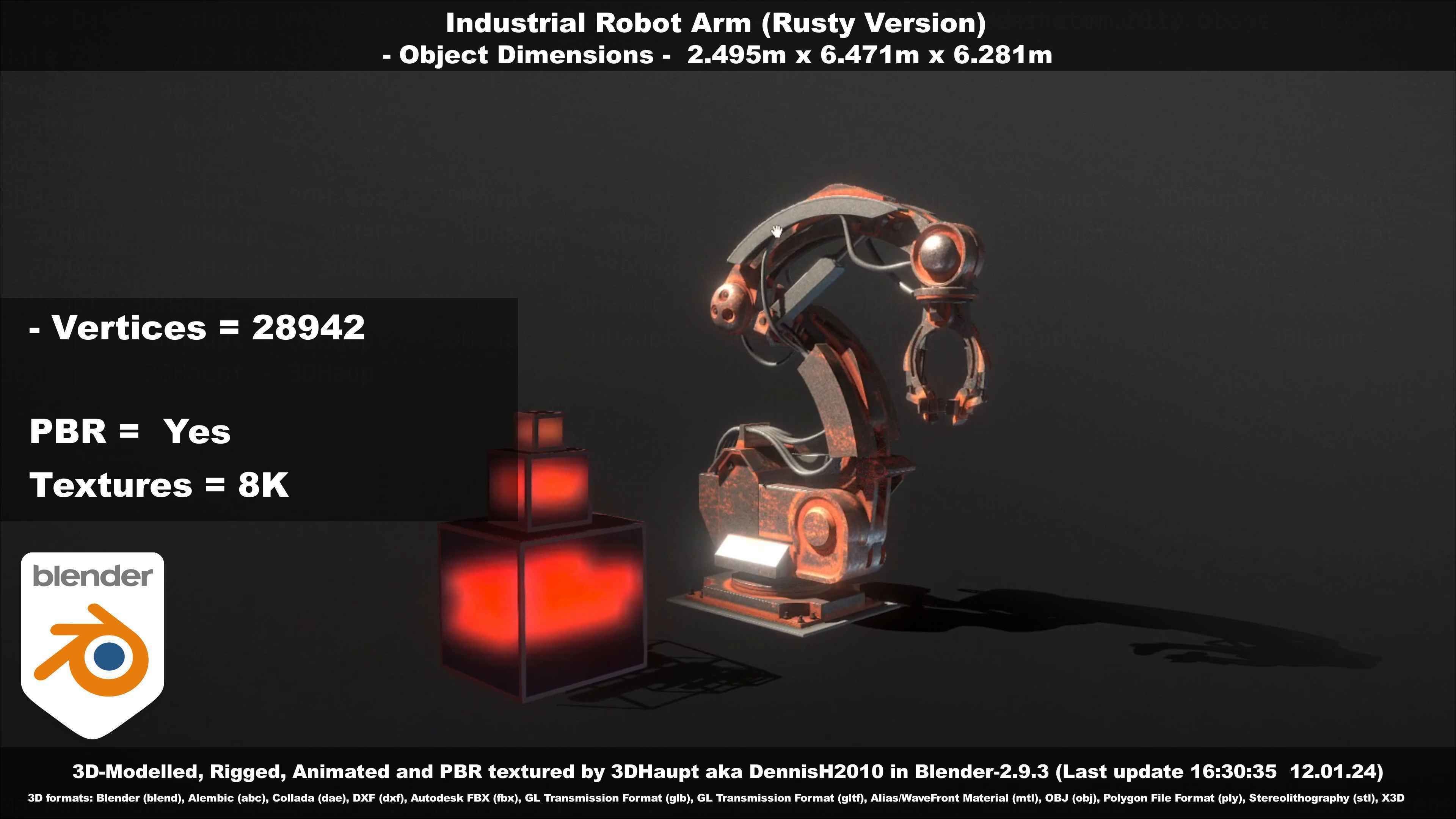 Rigged Industrial Robot Arm Rusty Version Low-poly 3D model_48