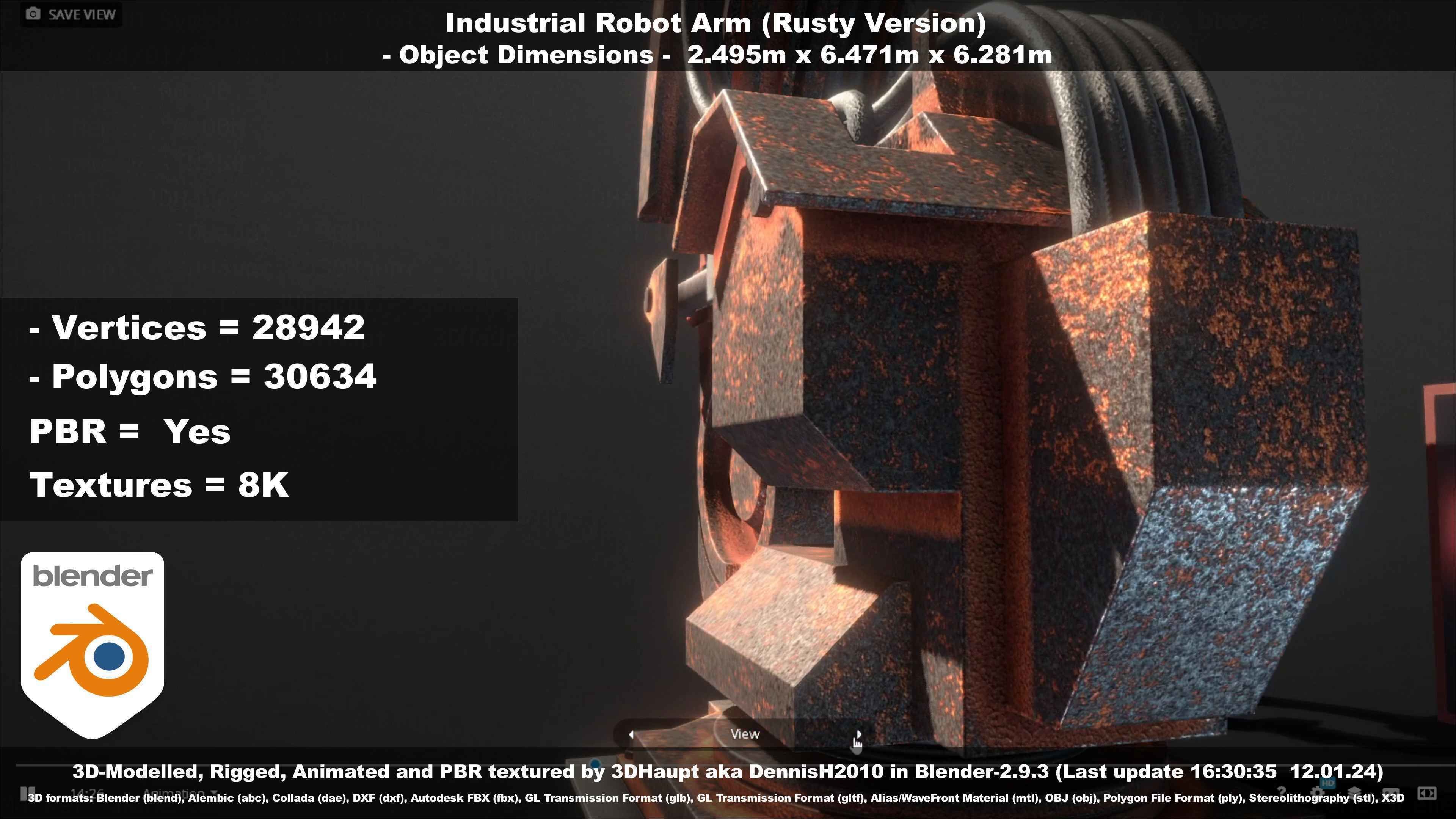 Rigged Industrial Robot Arm Rusty Version Low-poly 3D model_27