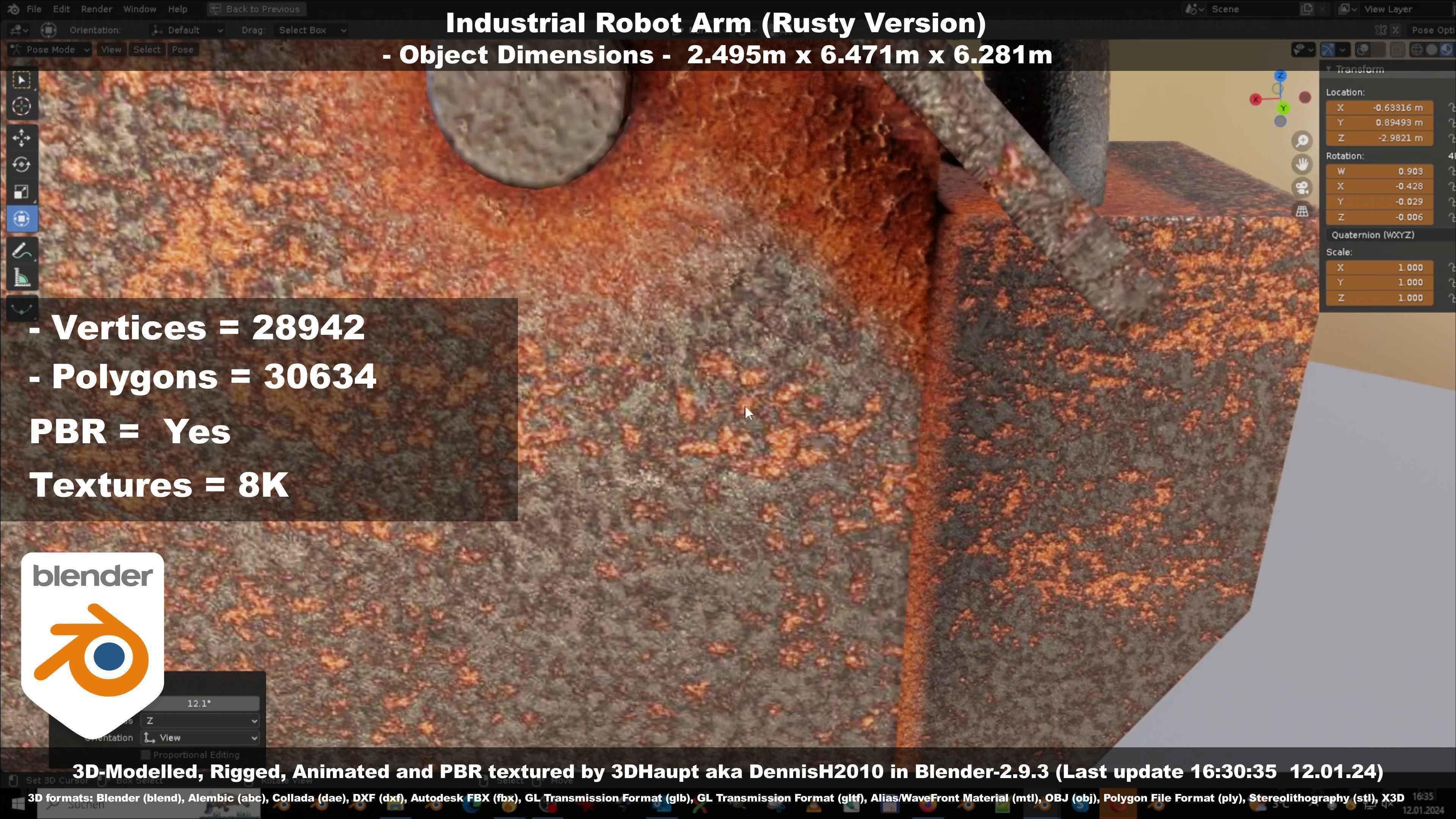 Rigged Industrial Robot Arm Rusty Version Low-poly 3D model_103