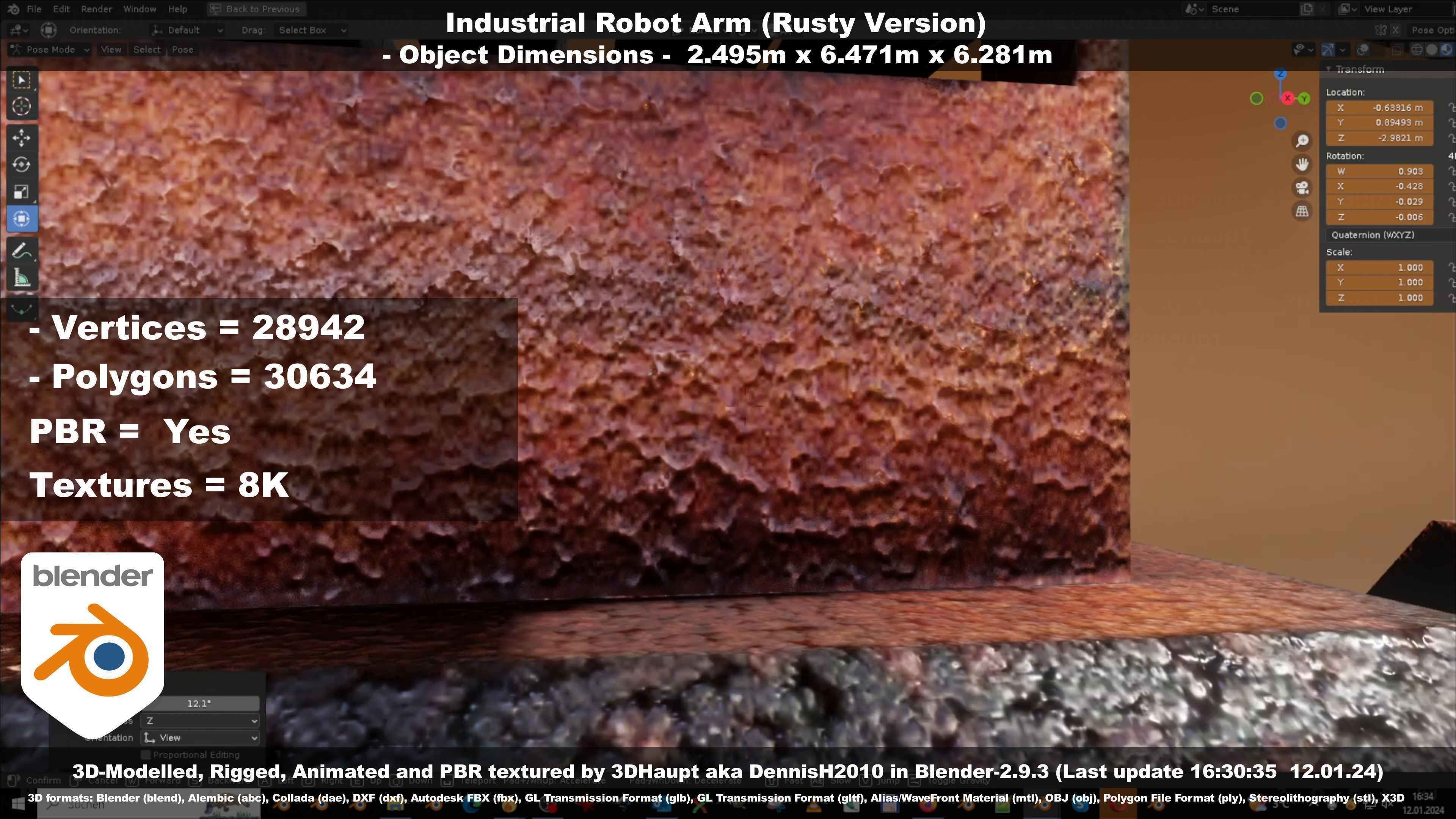 Rigged Industrial Robot Arm Rusty Version Low-poly 3D model_94