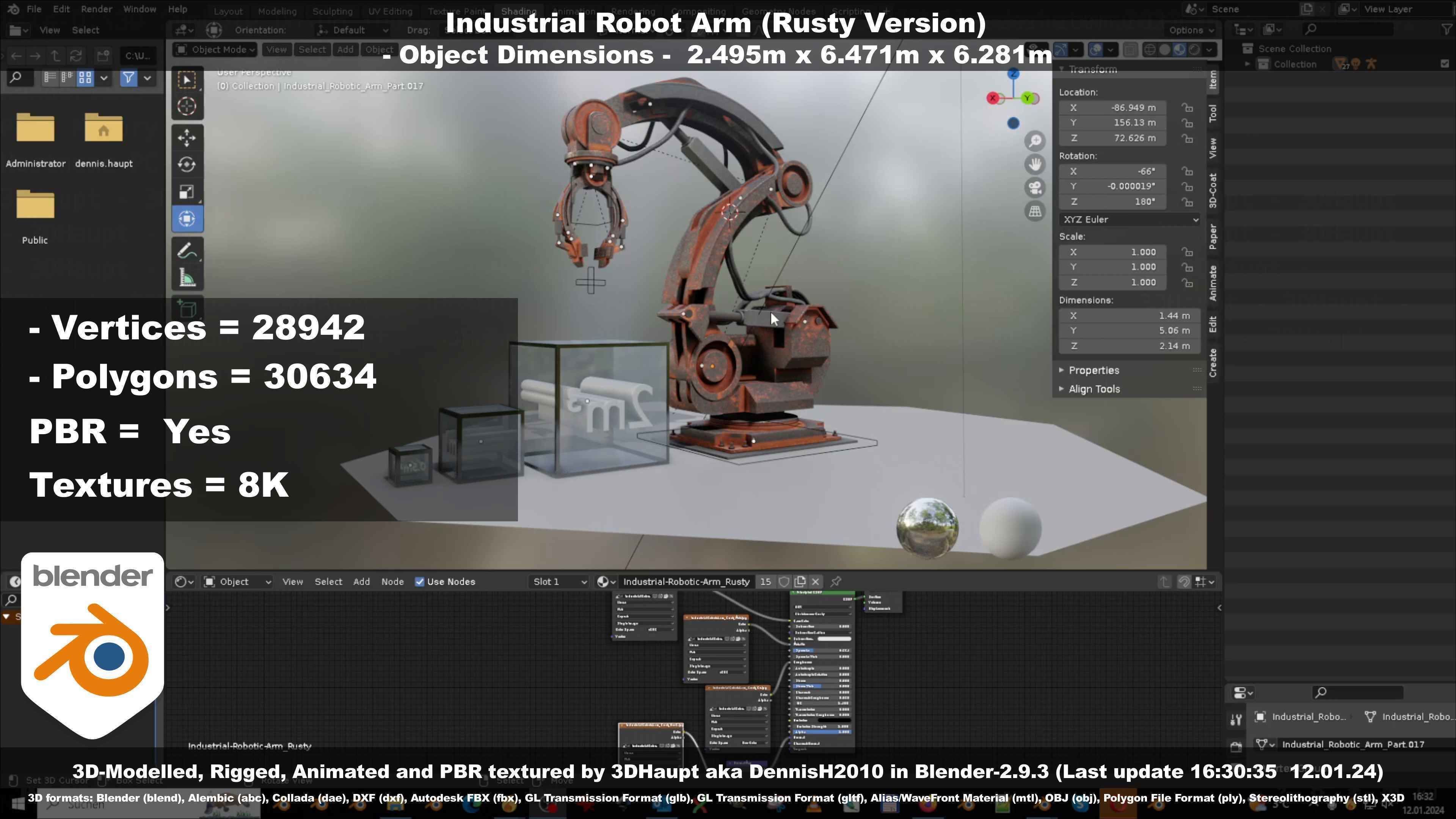Rigged Industrial Robot Arm Rusty Version Low-poly 3D model_52