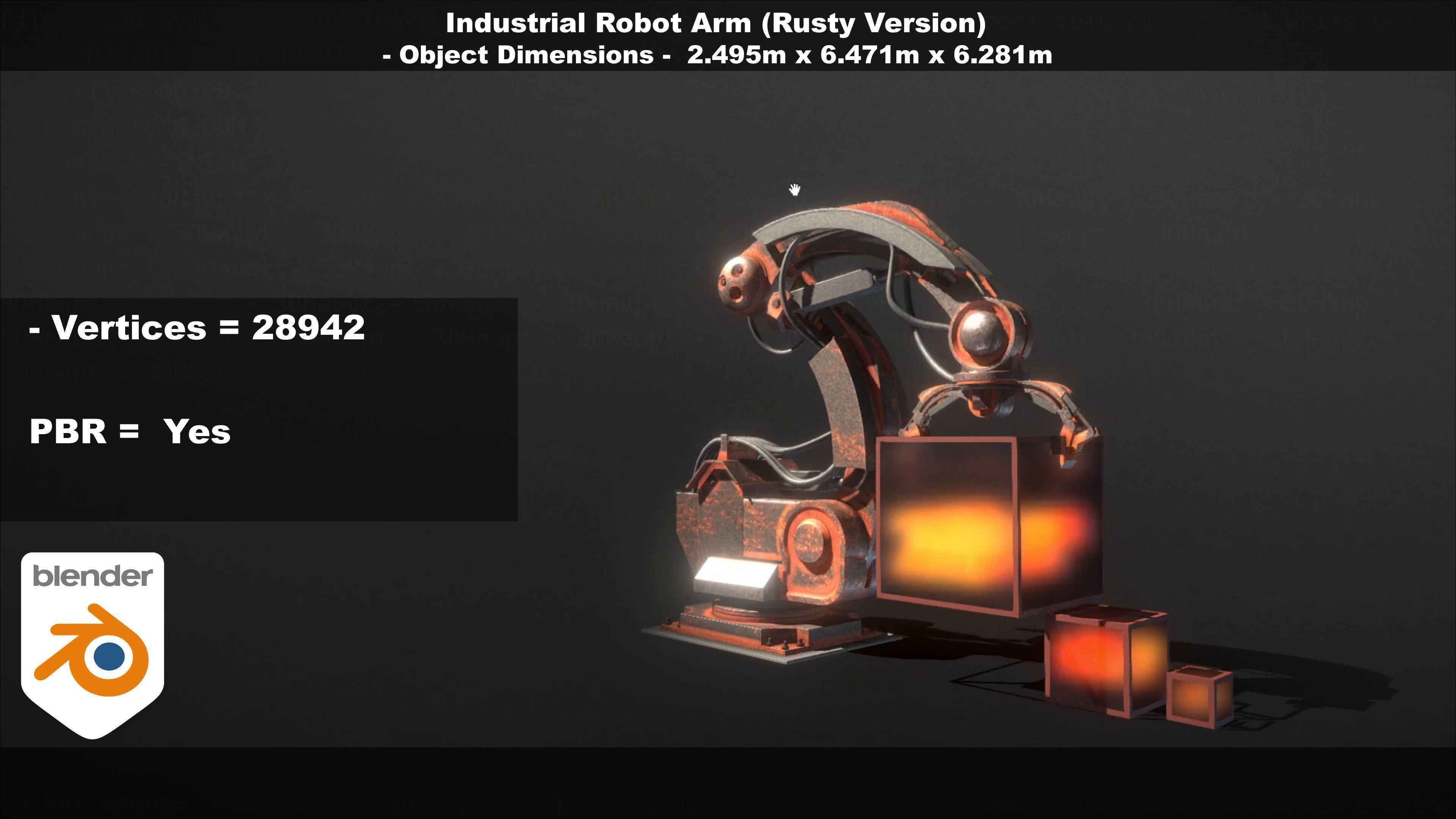 Rigged Industrial Robot Arm Rusty Version Low-poly 3D model_50