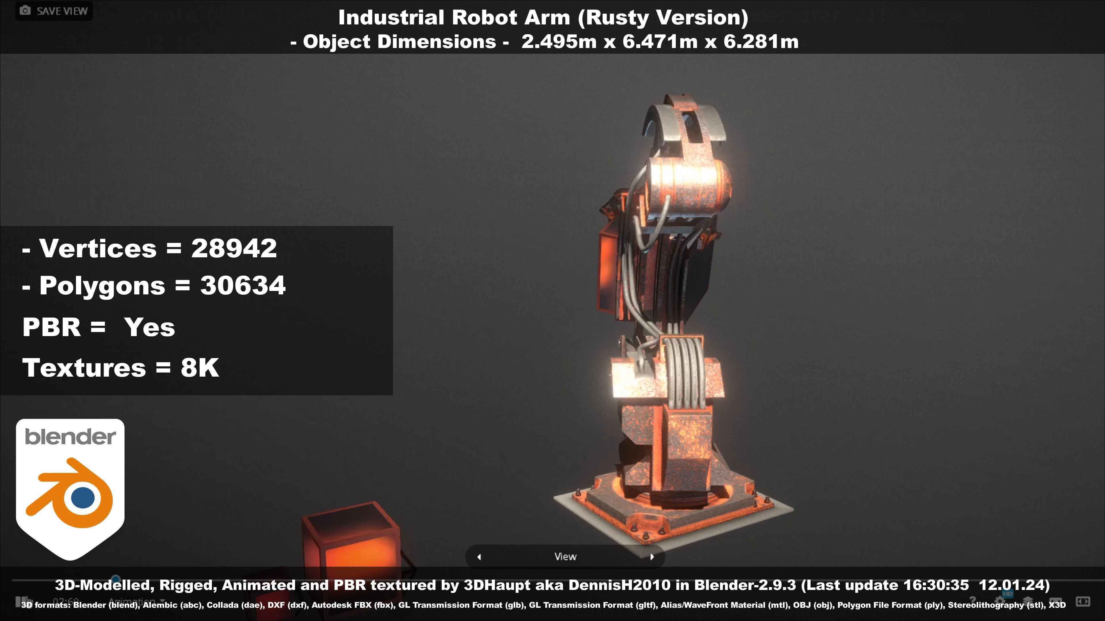 Rigged Industrial Robot Arm Rusty Version Low-poly 3D model_36