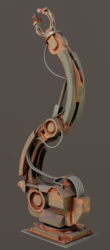 Rigged Industrial Robot Arm Rusty Version Low-poly 3D model_6