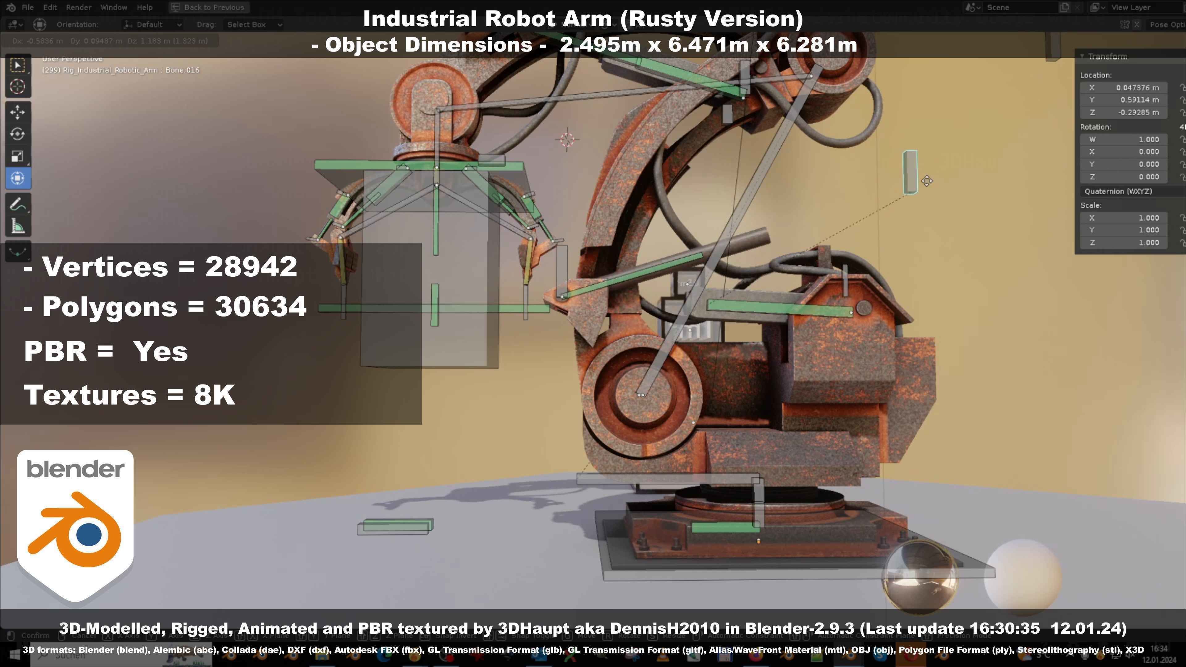 Rigged Industrial Robot Arm Rusty Version Low-poly 3D model_81