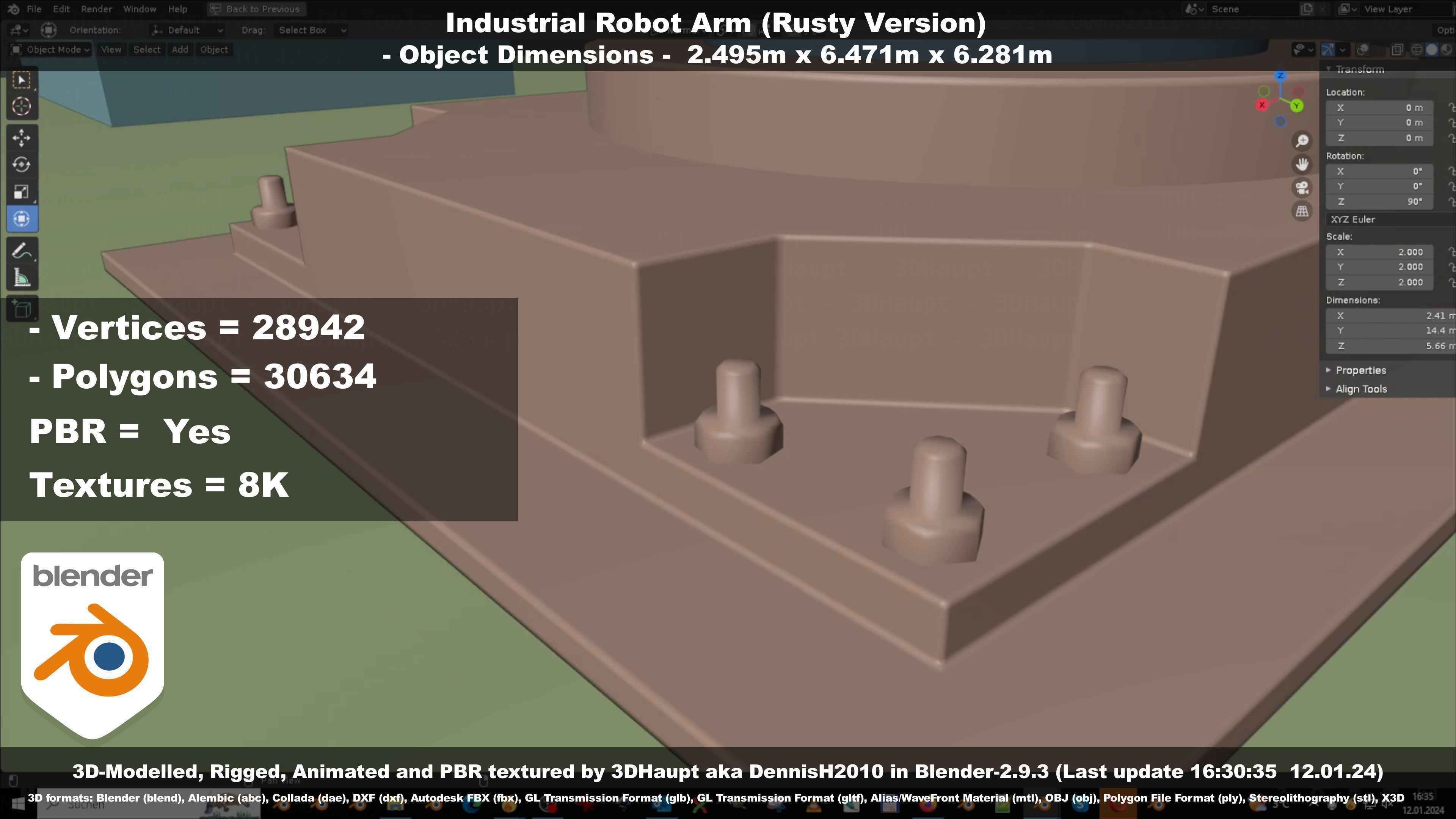 Rigged Industrial Robot Arm Rusty Version Low-poly 3D model_114