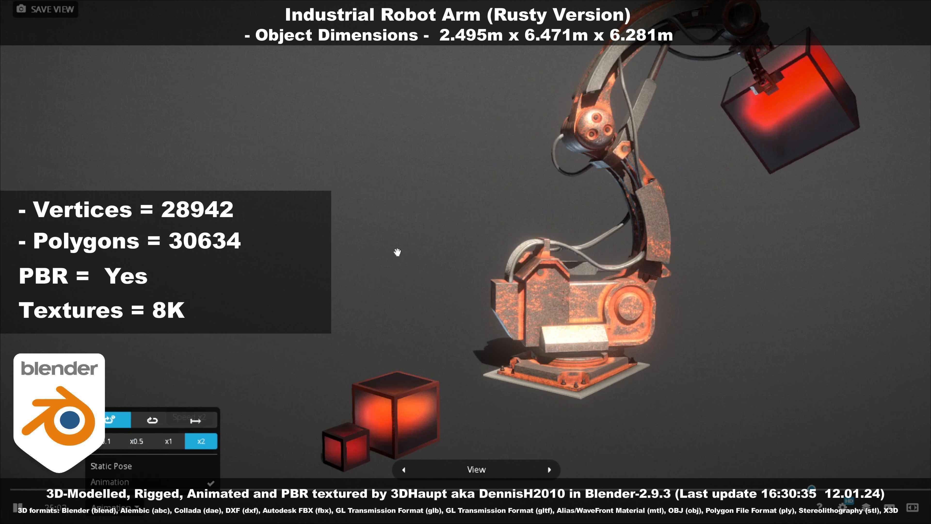 Rigged Industrial Robot Arm Rusty Version Low-poly 3D model_35