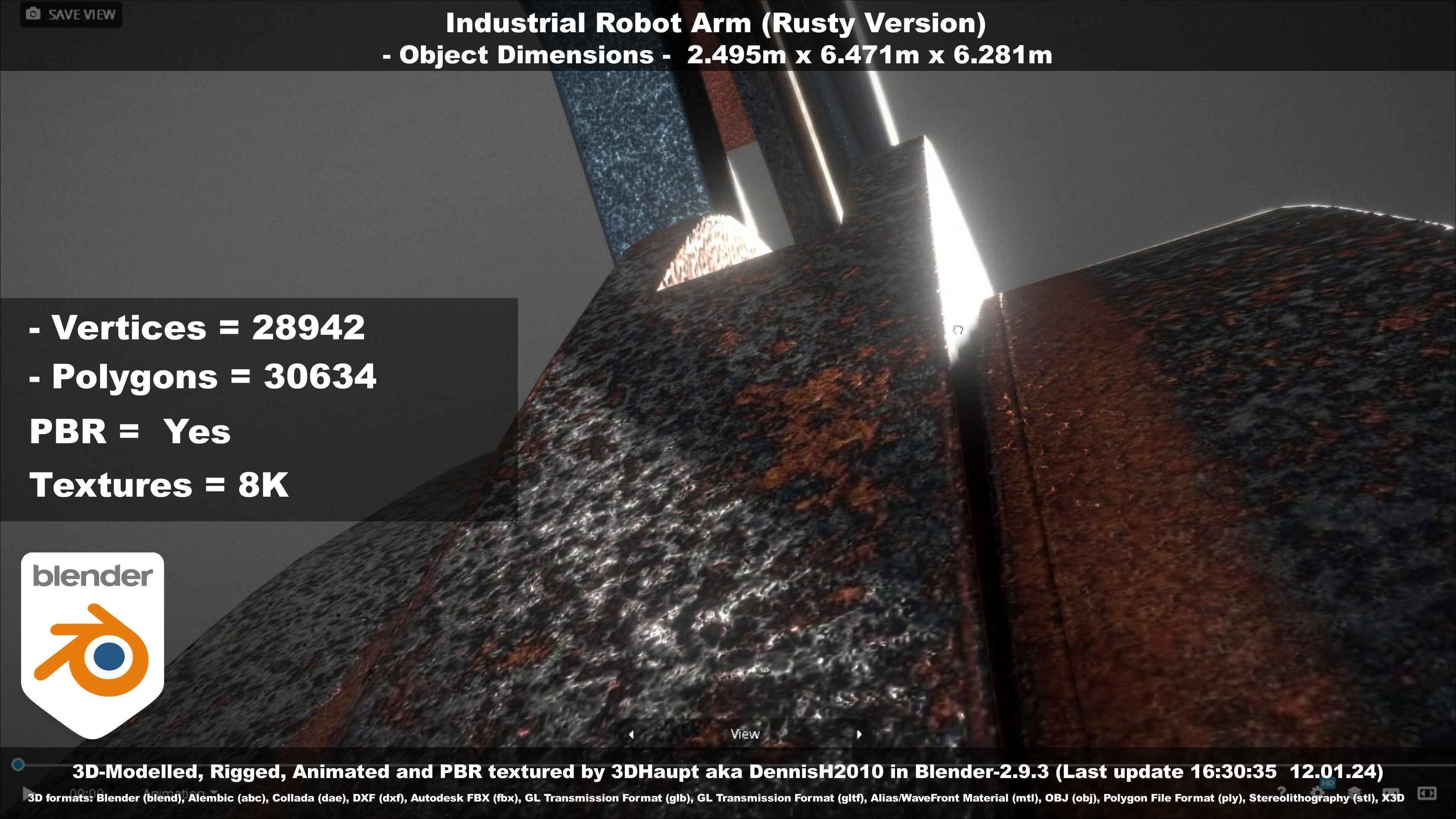 Rigged Industrial Robot Arm Rusty Version Low-poly 3D model_38