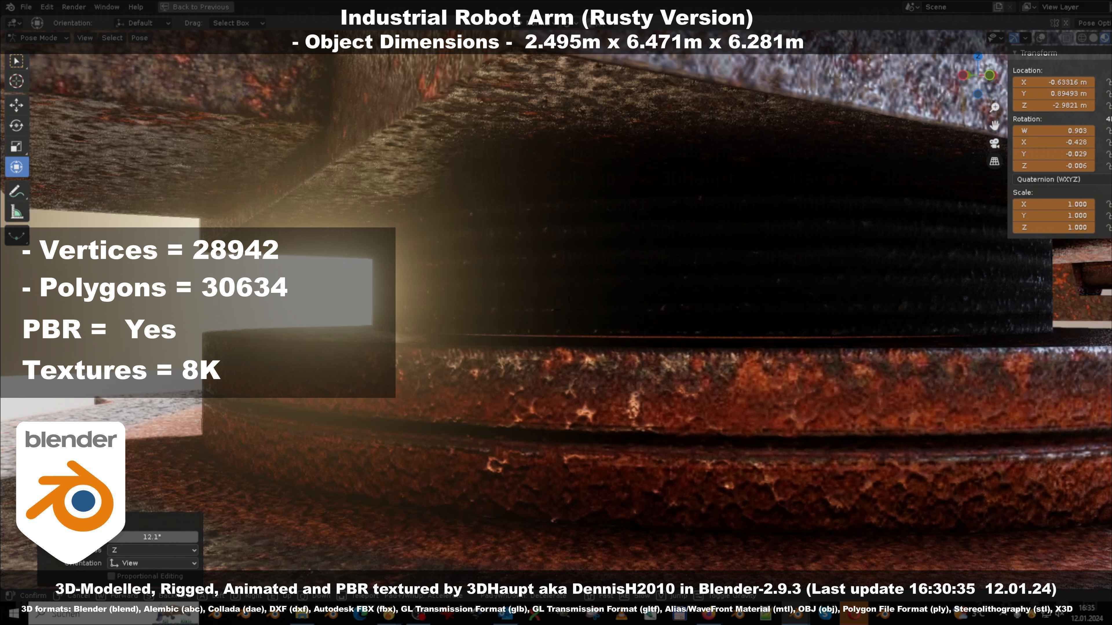 Rigged Industrial Robot Arm Rusty Version Low-poly 3D model_100
