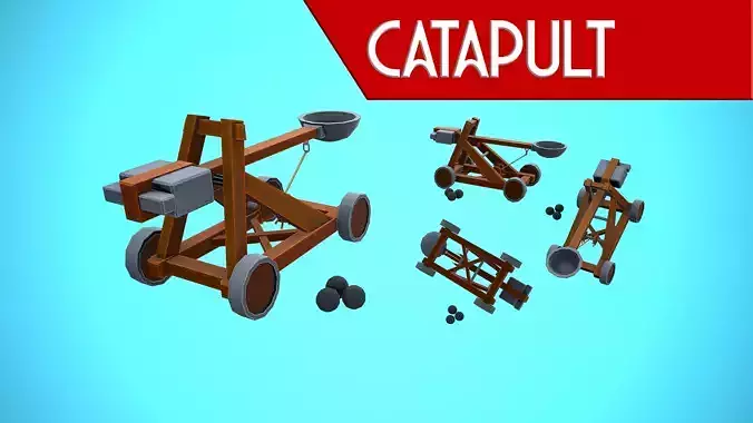 CATAPULT MEDIEVAL CARTOON STYLIZED Low-poly 3D model