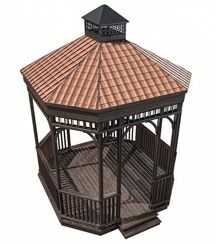 Garden gazebo Low-poly 3D model 6