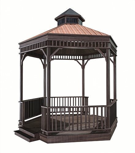 Garden gazebo Low-poly 3D model 7