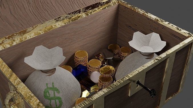 Treasure Chest and Treasure Low-poly 3D model