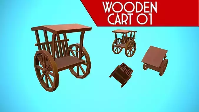 WOODEN CART 01 MEDIEVAL CARTOON STYLIZED Low-poly 3D model