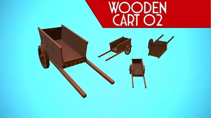 WOODEN CART 02 MEDIEVAL CARTOON STYLIZED Low-poly 3D model