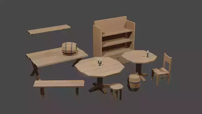 Medieval Tavern Interior Small Asset Low-Poly Low-poly 3D model