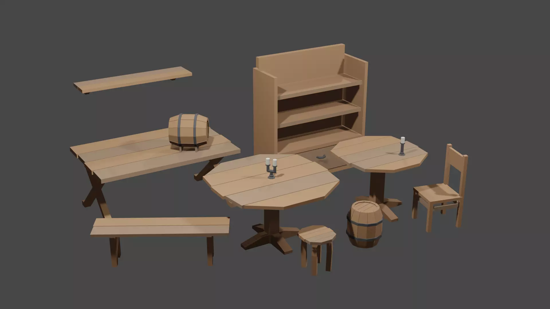 Medieval Tavern Interior Small Asset Low-Poly Low-poly 3D model_0