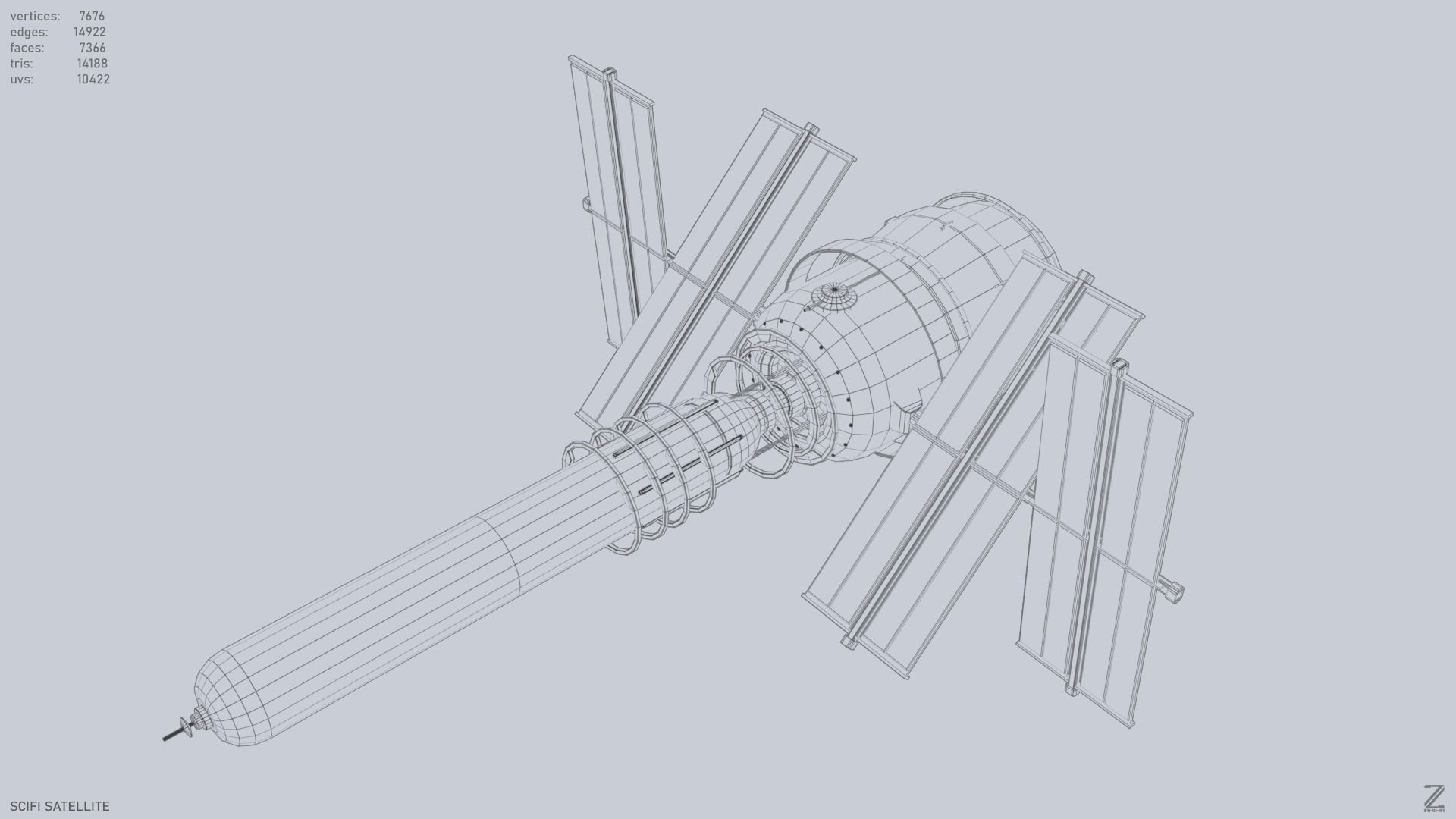 Sci fi Satellite Low-poly 3D model_9