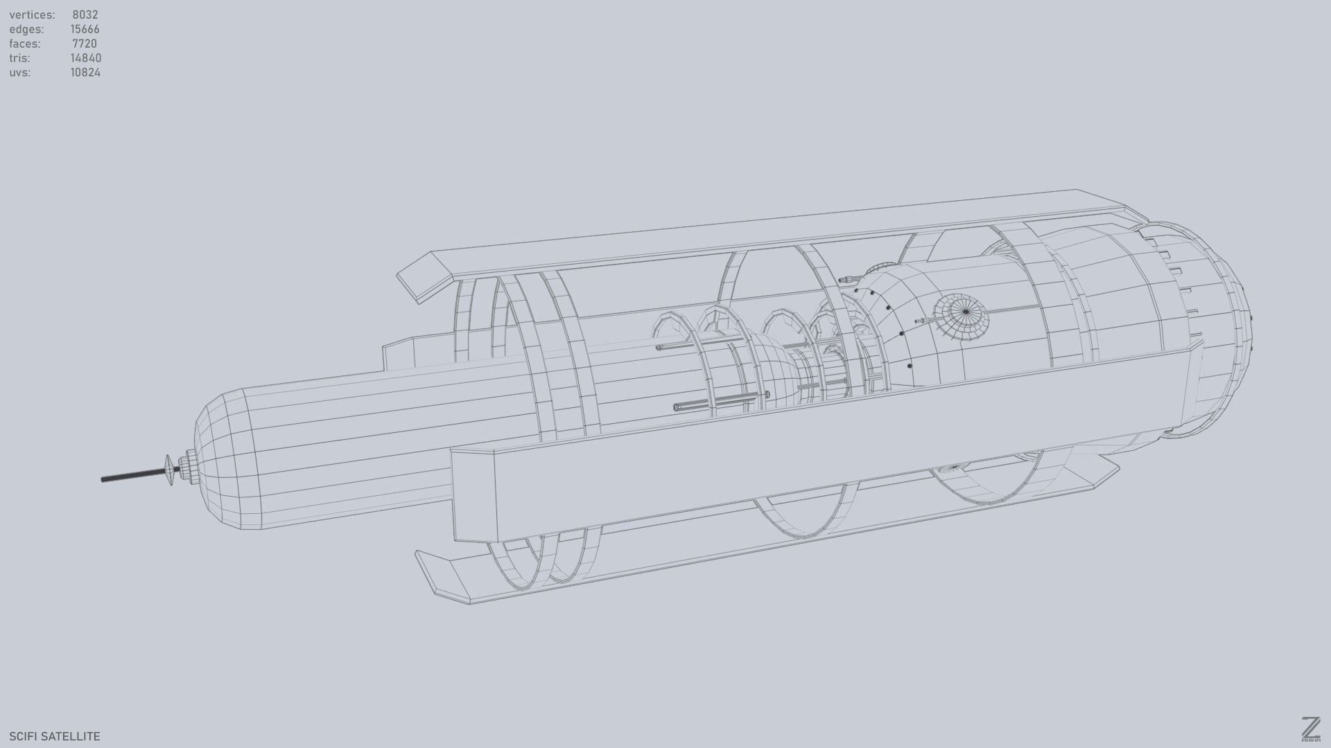 Sci fi Satellite Low-poly 3D model_9