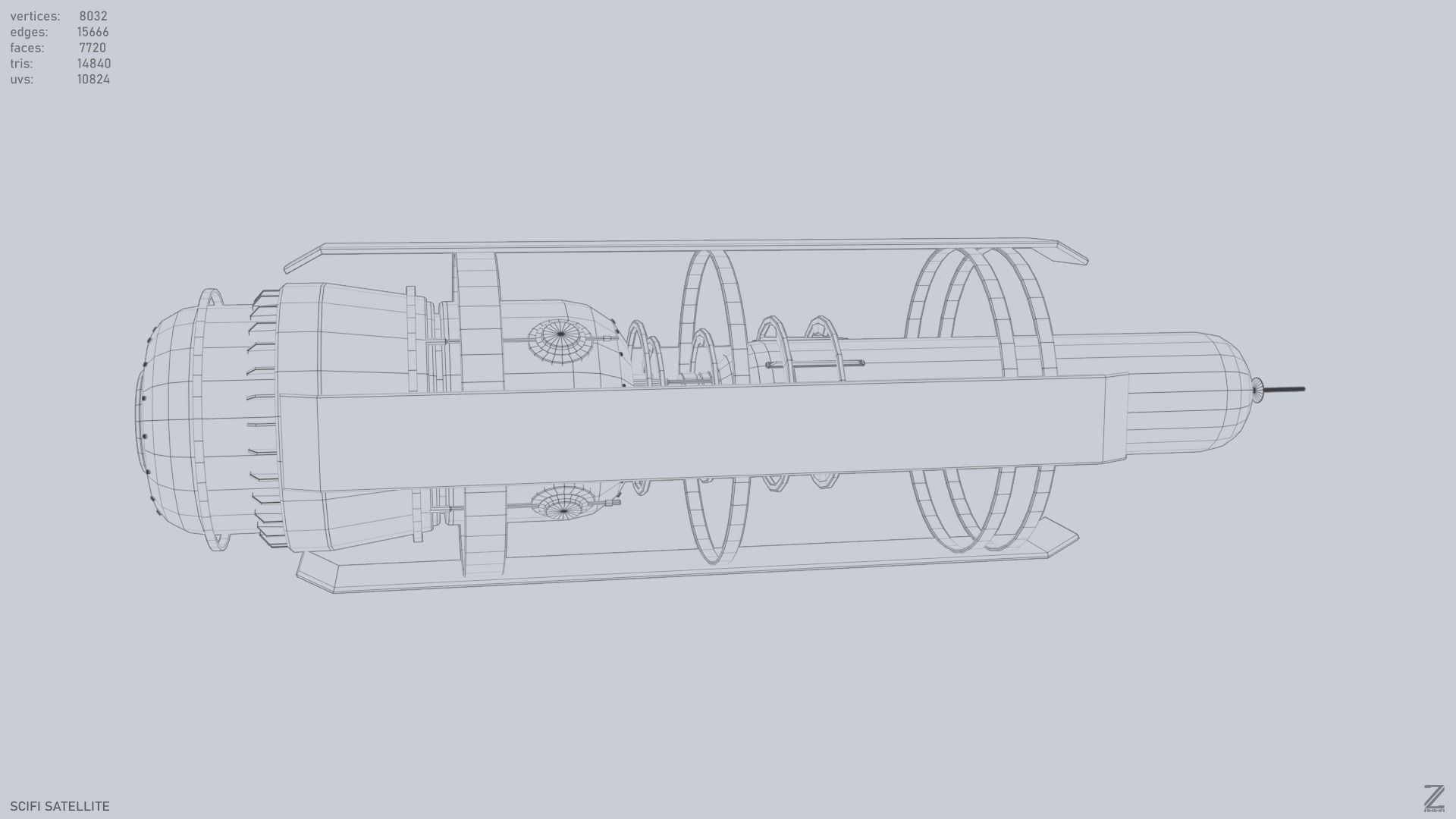 Sci fi Satellite Low-poly 3D model_13