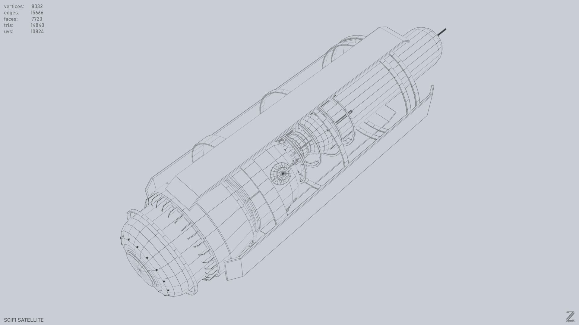 Sci fi Satellite Low-poly 3D model_12