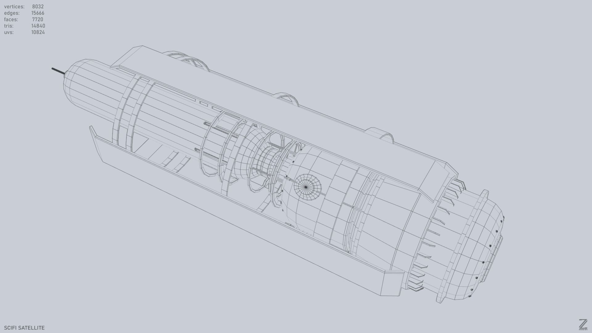 Sci fi Satellite Low-poly 3D model_11