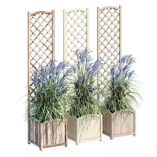 Wood Outdoor Elevated Planter with Trellis 3D model