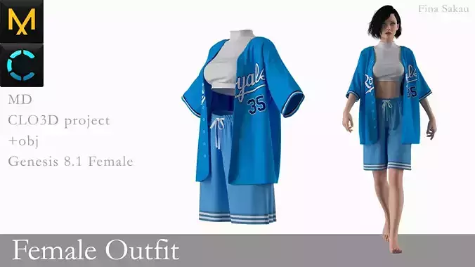 Female Baseball Fan Outfit Marvelous Designer