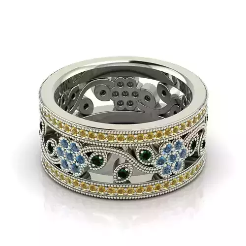 Flower Pattern Ring - Eternity Band - Cocktail - Statement