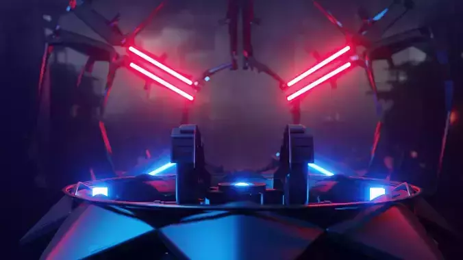  Concept Art Cyberpunk hard surface scene with neon lights