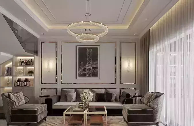 Modern luxury Living room and kitchen 