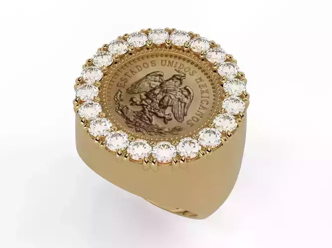 Dos pesos diamond gold coin ring frame US size 5