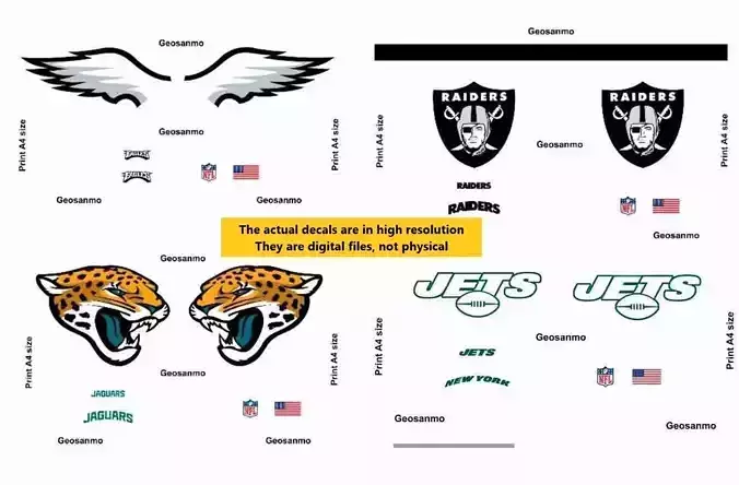 Printable High Resolution NFL Helmet Decals Pack 2 3D print model