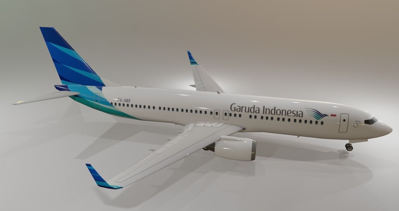 Garuda Indonesia Boeing 737-800 3D Model with cockpit Low-poly 3D model_4