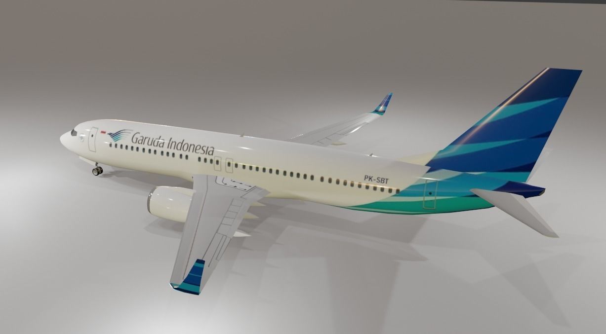 Garuda Indonesia Boeing 737-800 3D Model with cockpit Low-poly 3D model_1