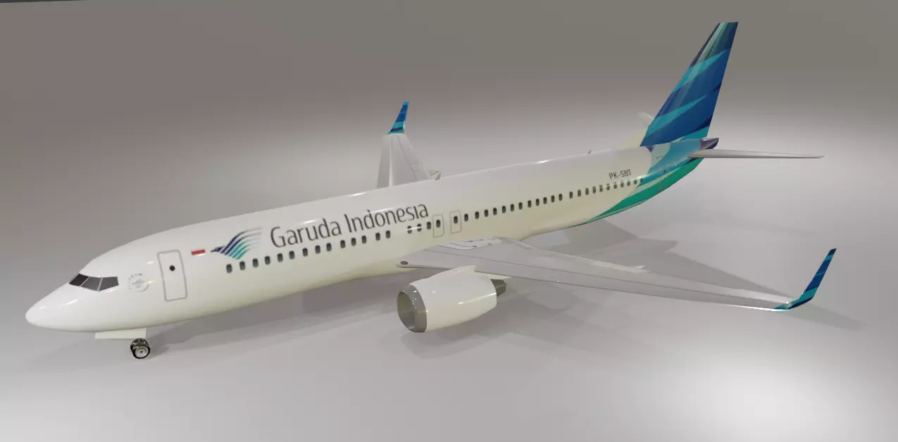 Garuda Indonesia Boeing 737-800 3D Model with cockpit Low-poly 3D model_0