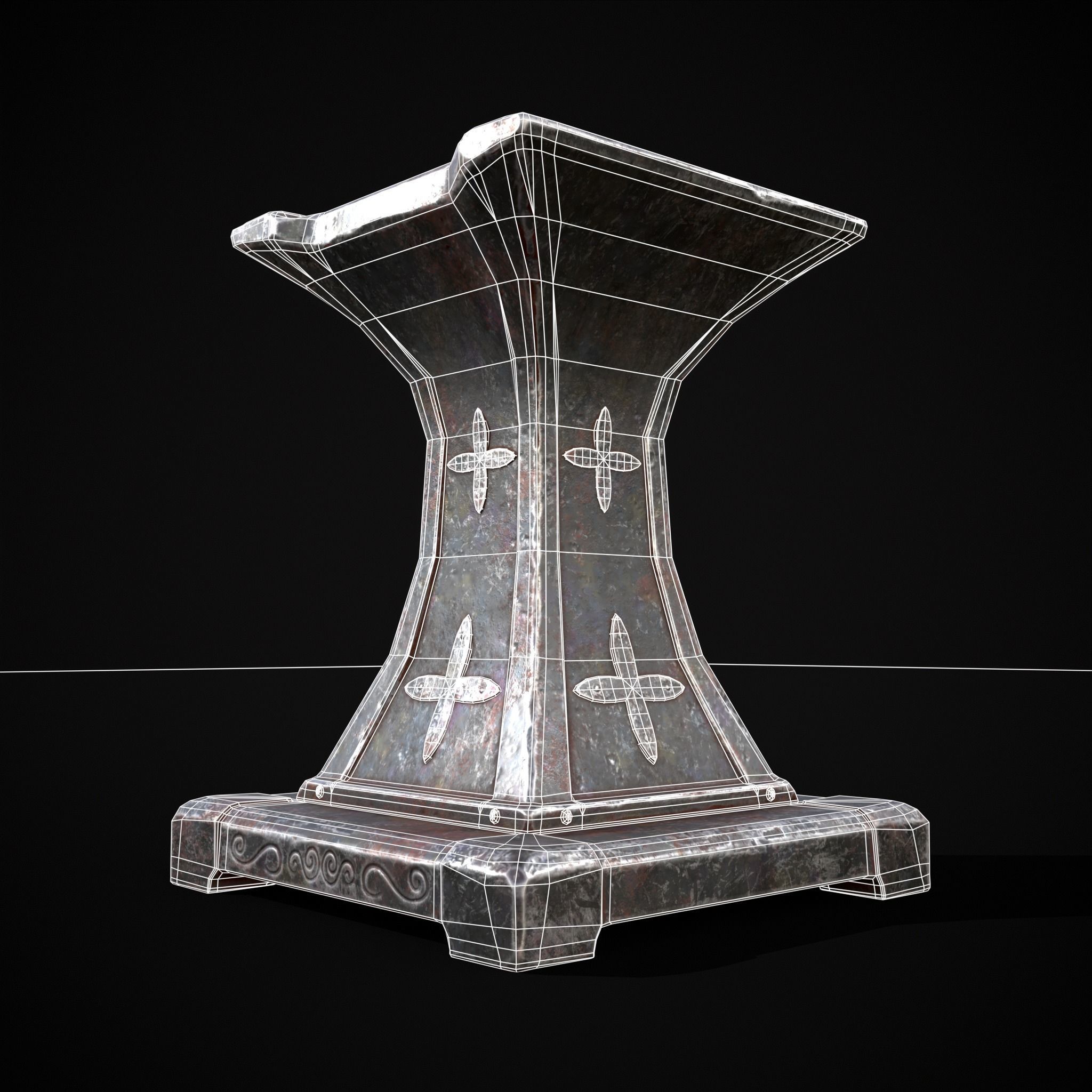 Ornamented Tool Makers Anvil Low-poly 3D model_4