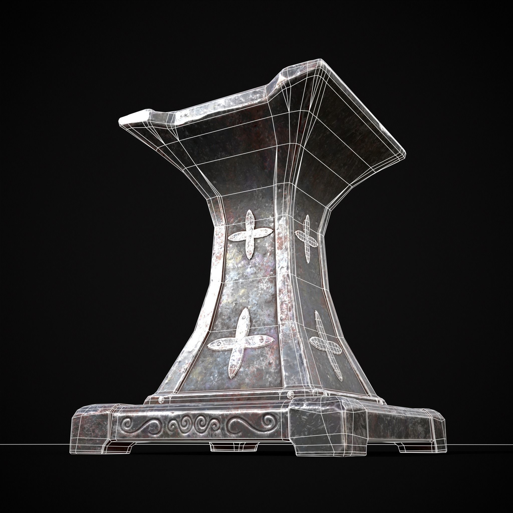 Ornamented Tool Makers Anvil Low-poly 3D model_12