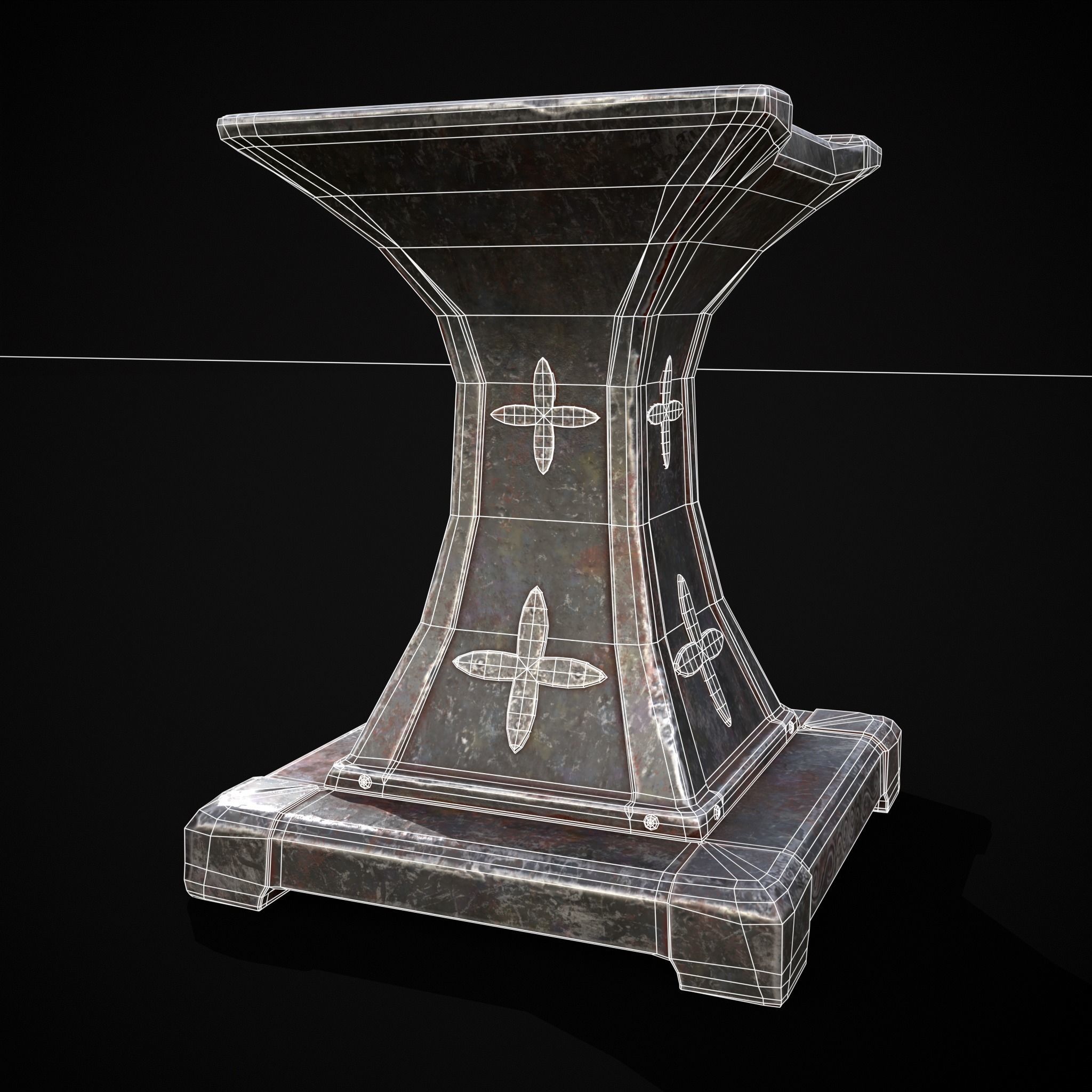 Ornamented Tool Makers Anvil Low-poly 3D model_10